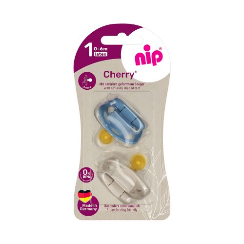 NIP CHERRY šidítko kaučuk, velikost 1 (0-6m),2ks,blue/brown
