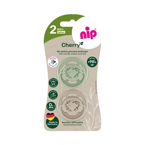 NIP CHERRY PREMIUM line cumlík kaučuk, veľkosť 2 (6m+), 2ks, green/brown (5)