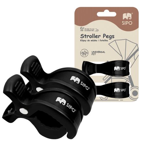 Sipo Klipy na kočík, 2ks, multifunkčné, čierna
