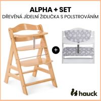 Hauck Alpha+ set 2v1 drevená stolička, natural + poťah Teddy grey