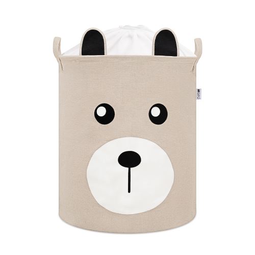 Sipo Kôš na hračky so šnúrkou, skladací bavlnený / 43 l, Teddy Bear Beige