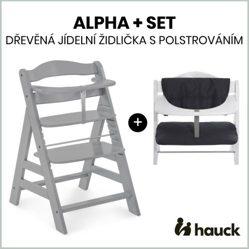 Hauck Alpha+ set 2v1 drevená stolička, grey + poťah Melange charcoal (16)
