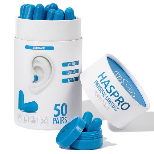 Haspro Universal ušné zátky, penové, 50 párov/100 ks, modré