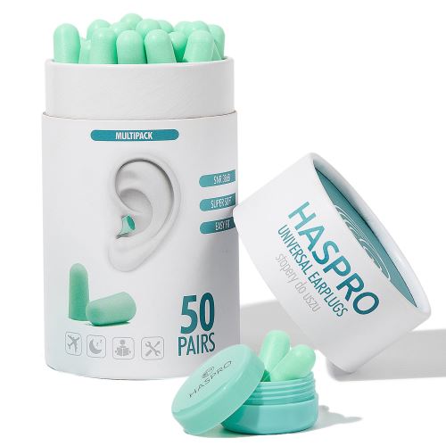 Haspro Universal ušné zátky, penové, 50 párov / 100 ks, mint