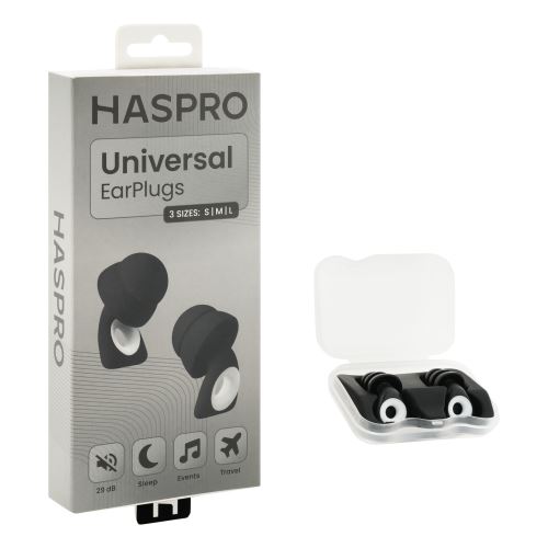 Haspro Univerzální špunty do uší, silikonové, 29 dB, koncovky (S,M,L), černá