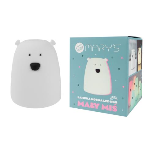 Mary's LED silikonová noční lampička dotyková RGB - medvěd malý, bílý