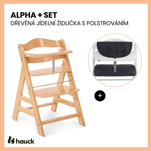 Hauck Alpha+ set 2v1 drevená stolička, natural + poťah Melange charcoal (16)